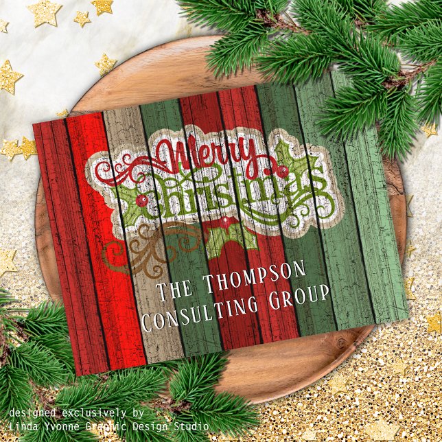 Custom Red Green Weathered Wooden Planks Pattern Holiday Postcard (Creator Uploaded)