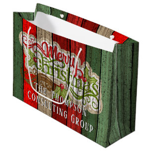 Custom Red Green Weathered Wooden Planks Pattern Large Gift Bag