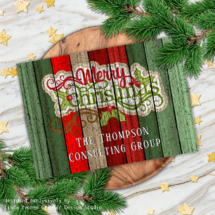 Custom Red Green Woodgrain Pattern Holiday Card