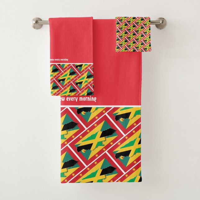 Custom Red GRENADA JAMAICA FLAG Bath Towel Set (Insitu)