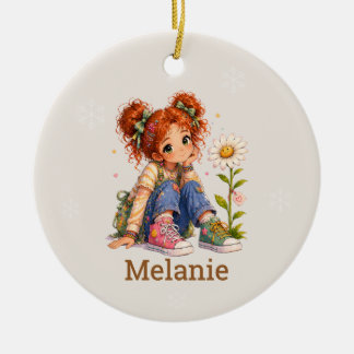 Custom Red Hair Girl Name Ceramic Tree Decoration