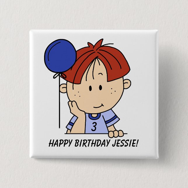 Custom Red Haired Boy Birthday Button (Front)