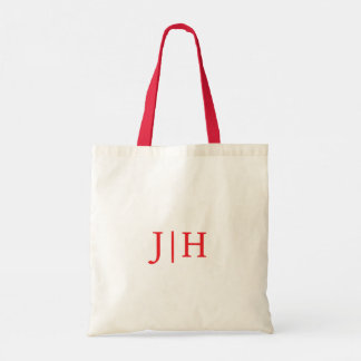 Custom Red Handle Preppy Red Monogram Tote Bag