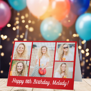 Custom Red Happy Birthday Photo Collage Card