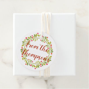 Custom Red Holly Berries Green Leaves Favour Tags