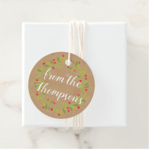Custom Red Holly Berries Green Leaves Favour Tags