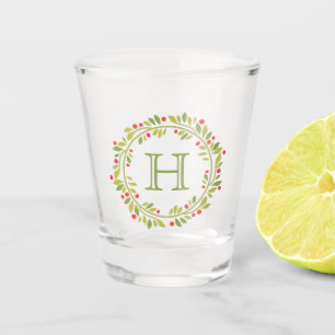 Custom Red Holly Berries Green Leaves Wreath Shot Glass
