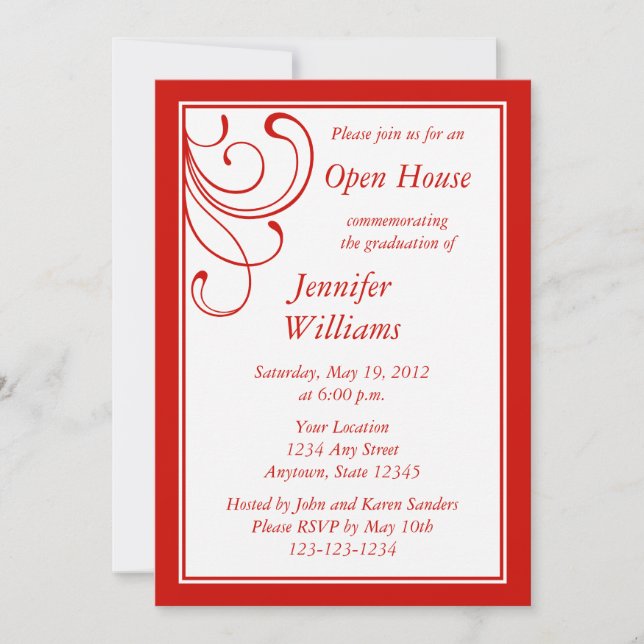 Custom Red Invitation - Elegant Flourish (Front)