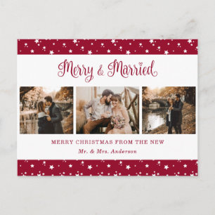 Custom Red Married and Merry Holiday Postcard