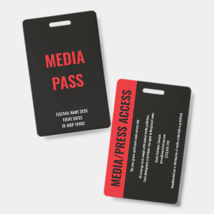 Custom Red Media Press Access Concert Festival ID Badge