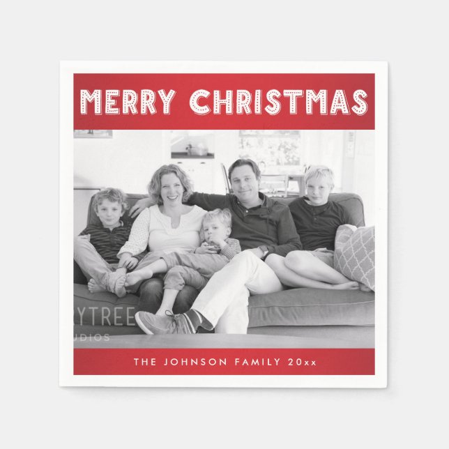 Custom Red Merry Christmas Photo Paper Napkins (Front)