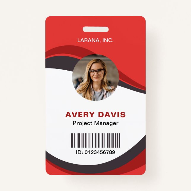 Custom Red Modern Employee Details ID Badge (Front)