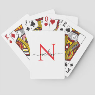 Custom Red Monogram Name Playing Cards