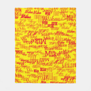 Custom Red Names Pattern stamped allover Yellow Fleece Blanket