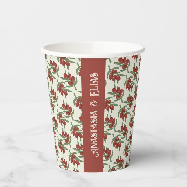 Custom Red Olive Pattern Paper Cup (Left)