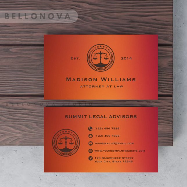 Custom Red Orange Pink Monogram Law Office Business Card (Custom Red Orange Pink Monogram Law Office Business Card)