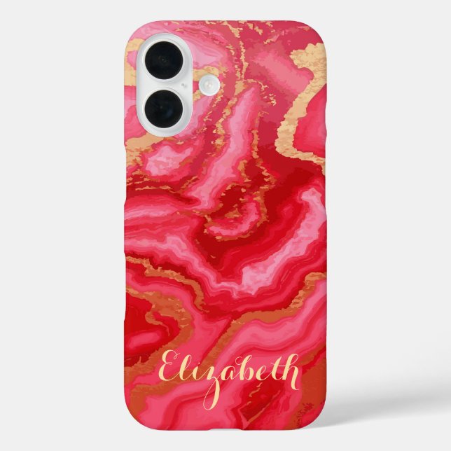 Custom Red & Pink Marble With Gold Case-Mate iPhone Case (Back)