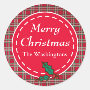 Custom Red Plaid Christmas Gift Tag Stickers