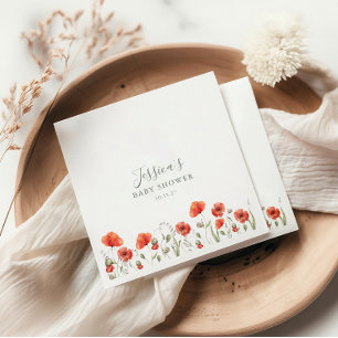 Custom Red Poppy Garden Floral Baby Shower   Napkin