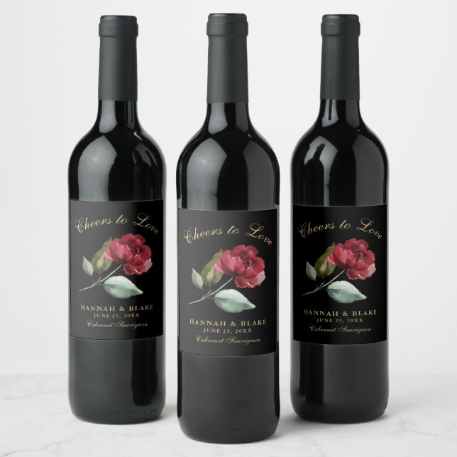 Custom Red Rose Cheers to Love Wine Label (Bottles)