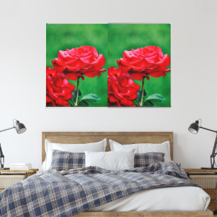 Custom Red Rose in full bloom by lush Green Leaves Canvas Print