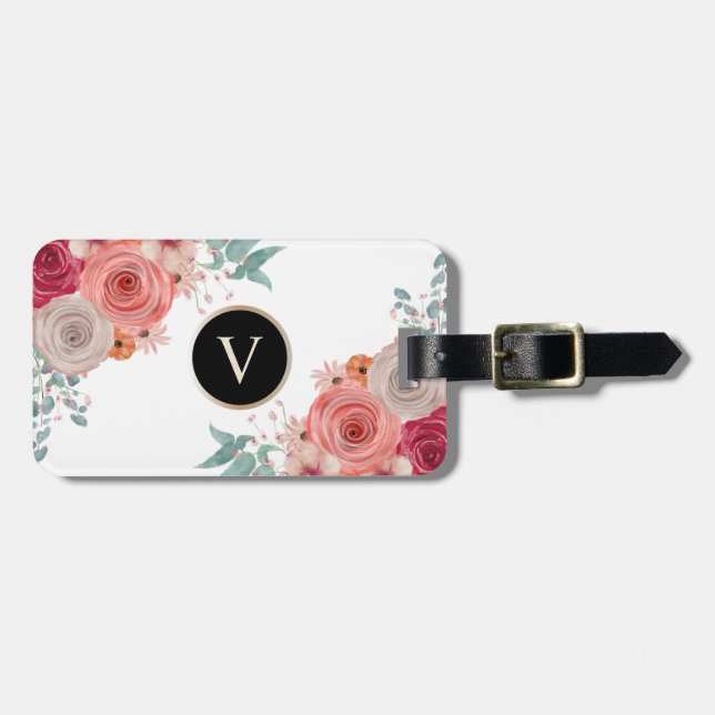 Custom red rose travel luggage tag (Front Horizontal)