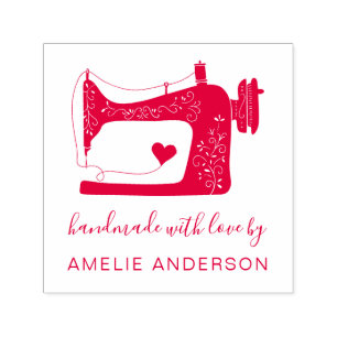 Custom Red Sewing Machine Handmade With Love Self-inking Stamp