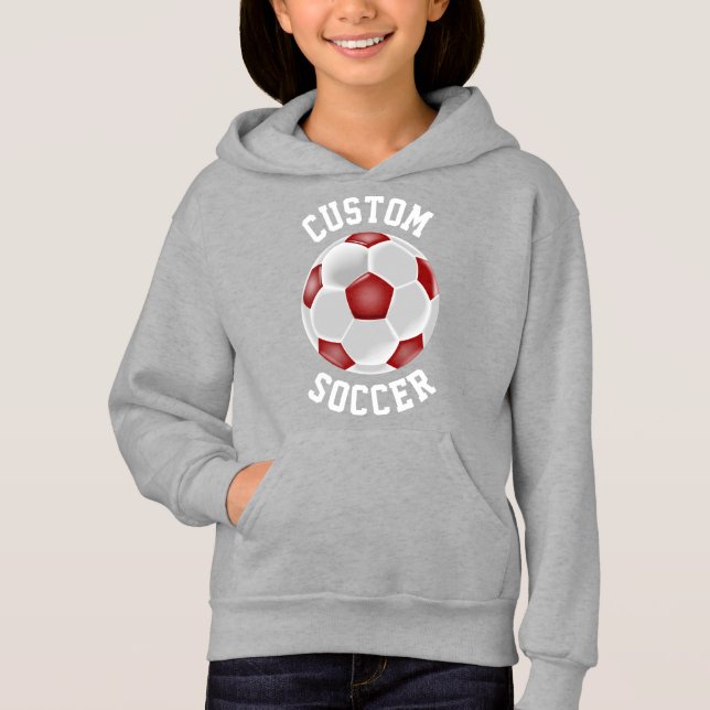 Custom Red Soccer Ball Girls Hoodie Sweatshirt (Front)