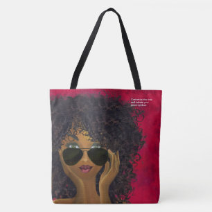 Custom Red Sorority Natural Hair Black Art Tote Bag