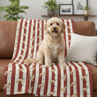 Custom Red Stripe Golden Doodle Pet Name Fleece Blanket