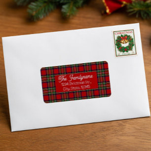 Custom Red Tartan Plaid Christmas Return Address  Label
