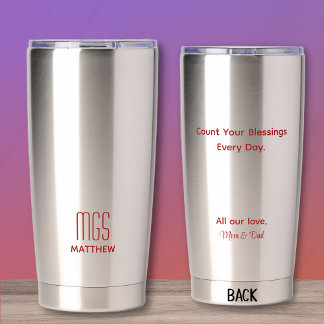 Custom Red Text Front & Back, 20oz Stainless Steel Insulated Tumbler
