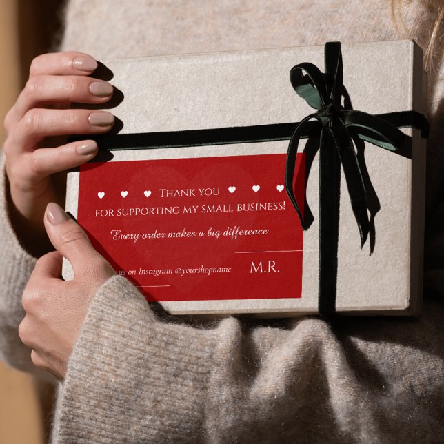 Custom Red Thank You Sticker with White Hearts (Creator Uploaded)