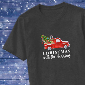 Custom Red Truck Matching Family Christmas T-Shirt