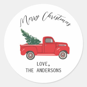 Custom Red Truck with tree Art Painting Classic Round Sticker