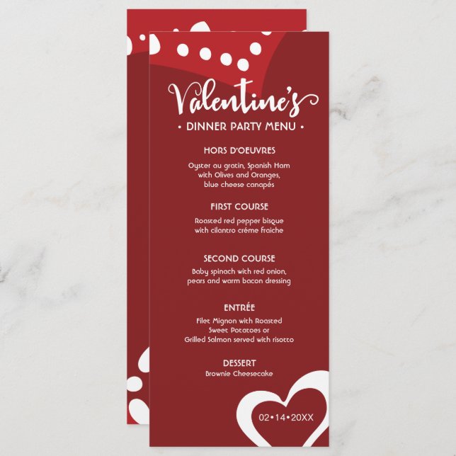 Custom Red Valentine's dinner party menu Invitation (Front/Back)