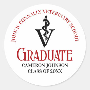Custom Red Veterinary School Graduation Party Classic Round Sticker