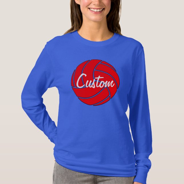 Custom Red Volleyball Long Sleeve T-shirt (Front)