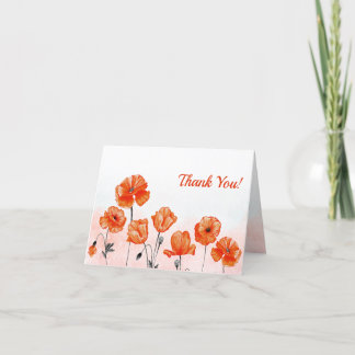Custom Red Watercolor Poppies Thank You Card