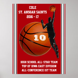 Custom Red, White, Black Boys Basketball Posters