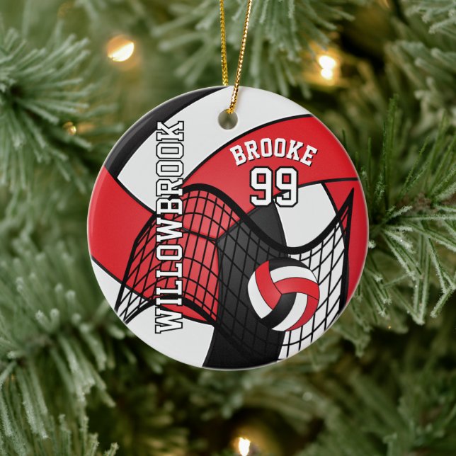 Custom - Red, White & Black - Volleyball 🏐💖 Ceramic Tree Decoration (Tree)