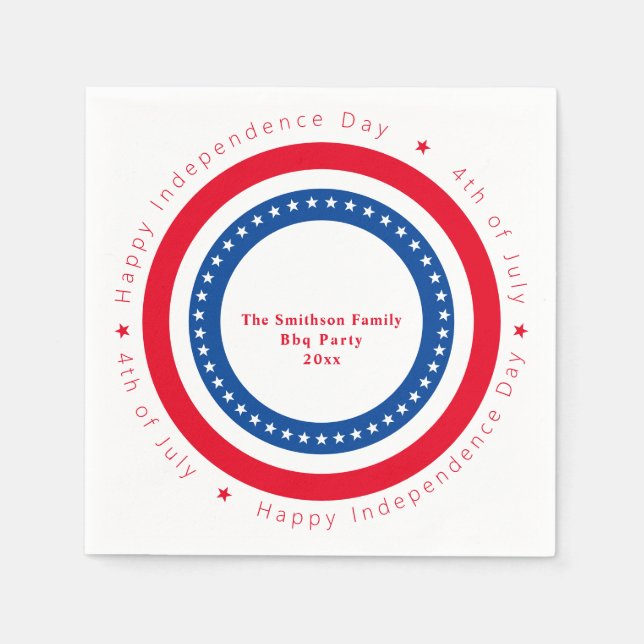 Custom Red White Blue Happy Independence Day  Napkin (Front)