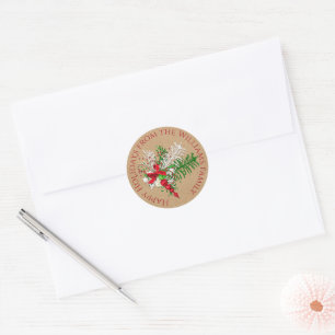 Custom Red White Candy Cane Green Foliage Wreath Classic Round Sticker