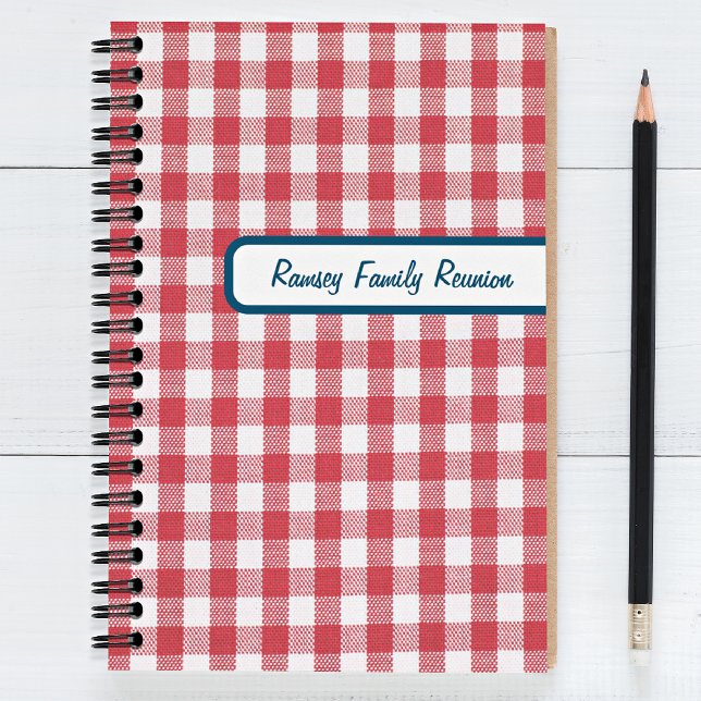 Custom Red & White Gingham Plaid Family Reunion Notebook (Creator Uploaded)