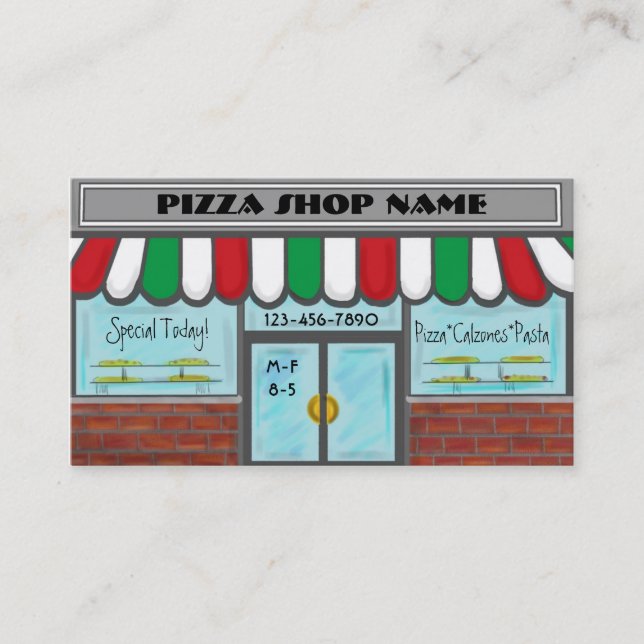 Custom red white green pizza business cards (Front)