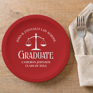 Custom Red White Law School Graduation Party Paper Plate