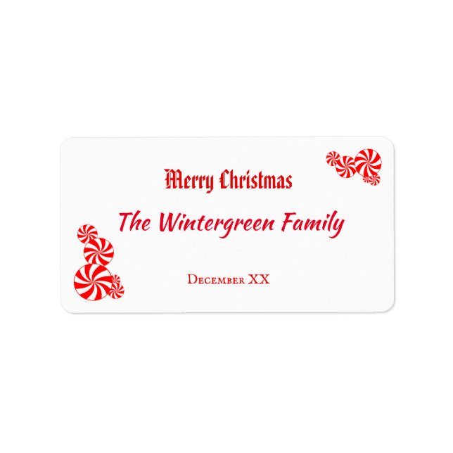 Custom Red White Peppermint Pattern 2.375" x 1.25" Label (Front)