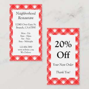 Custom Red White Plaid Checked Discount Coupon Business Card