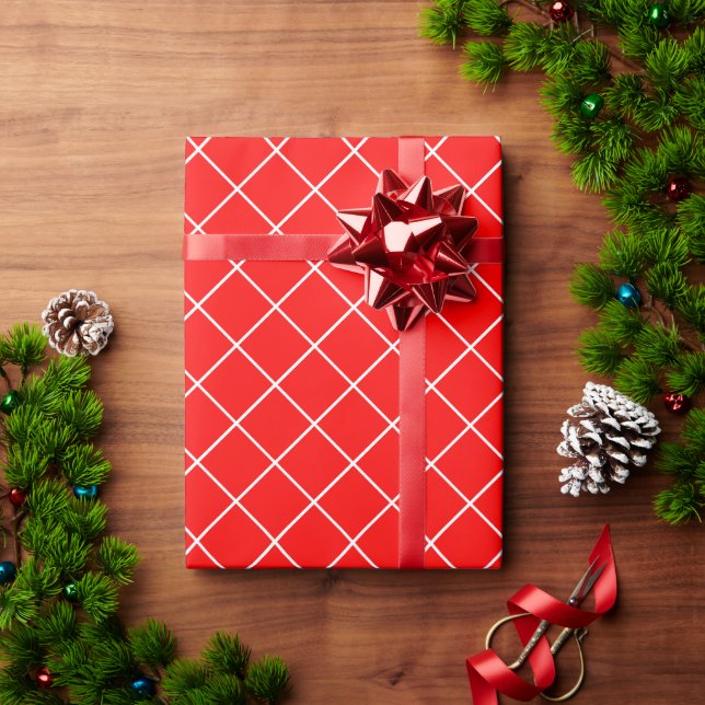 Custom Red & White Retro Nostalgic Christmas Gift Wrapping Paper (Holiday Gift)