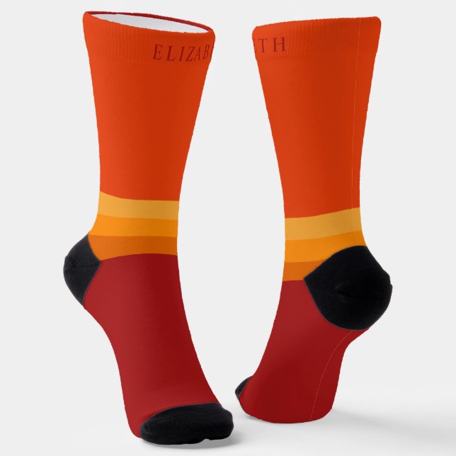 Custom Red Yellow Orange Maroon Colour Block Socks (Angled)